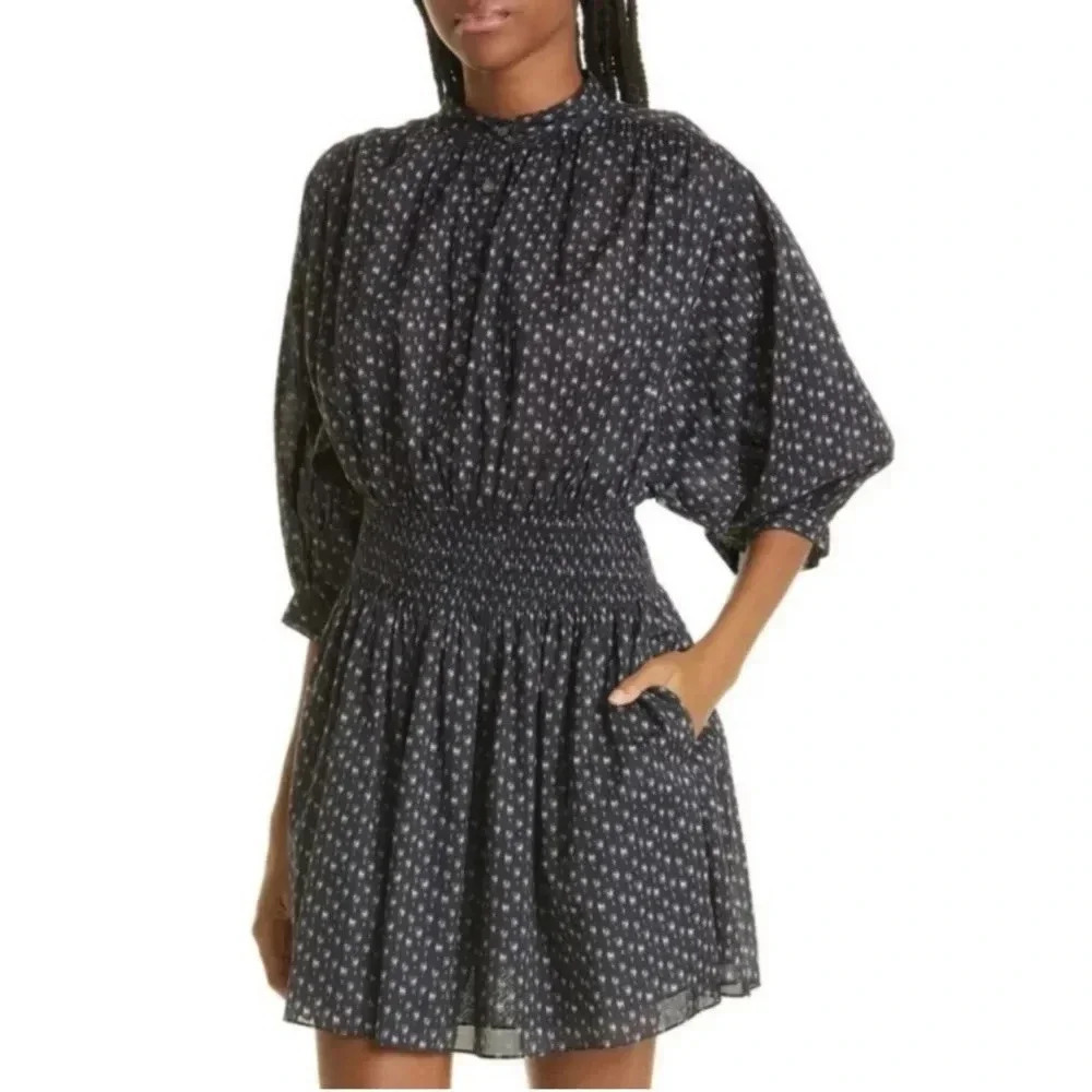 Rebecca Taylor Ikat Print Smocked Cotton Shirred dress Size M NWT